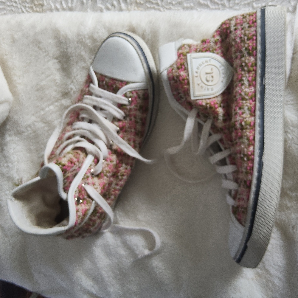 Saint Laurent Pink and Cream Tweed Sneakers